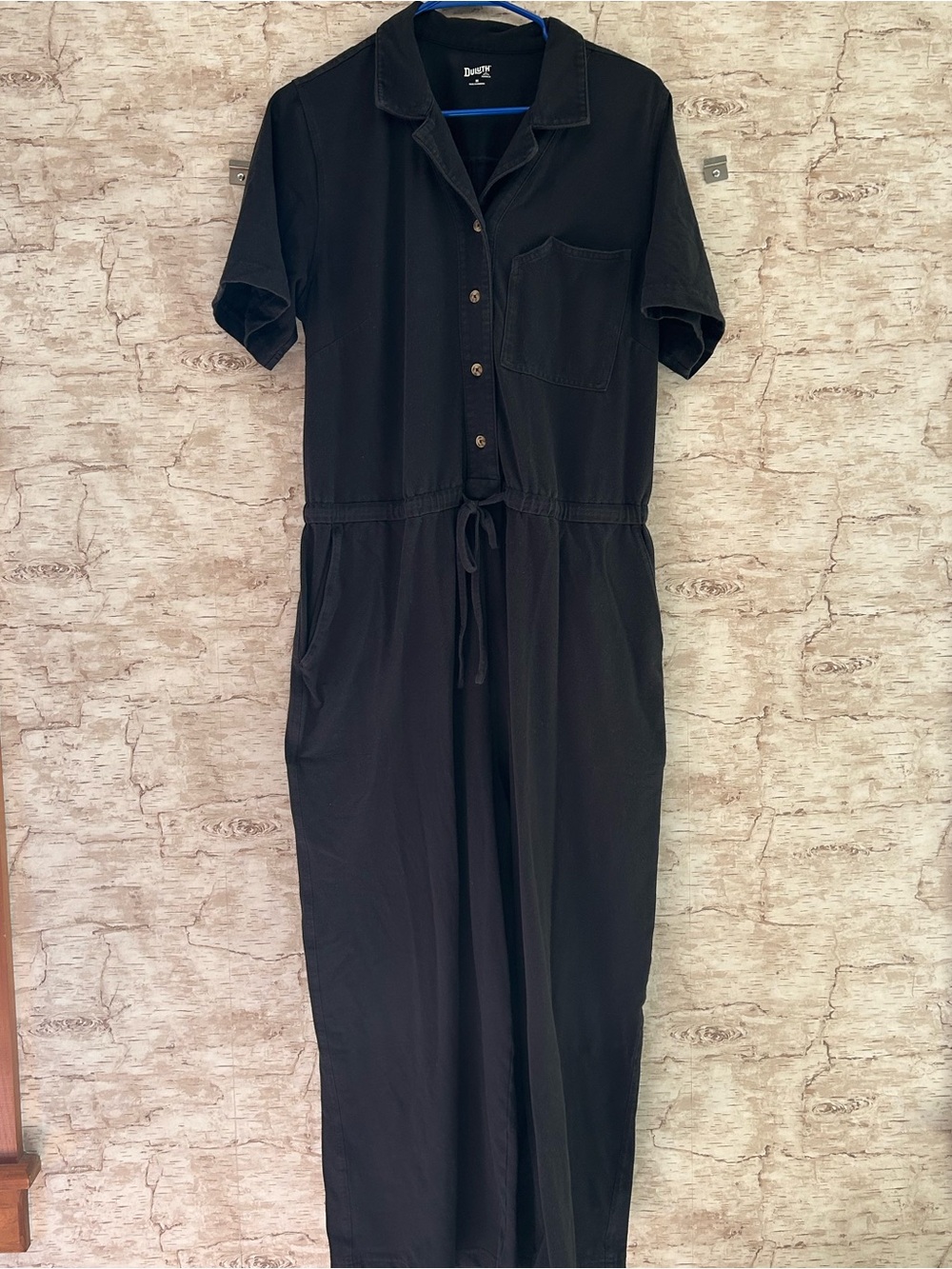 Duluth Trading Co Knit Button Front Tie Waist Knit Cropped Jumpsuit - Picture 3 of 7